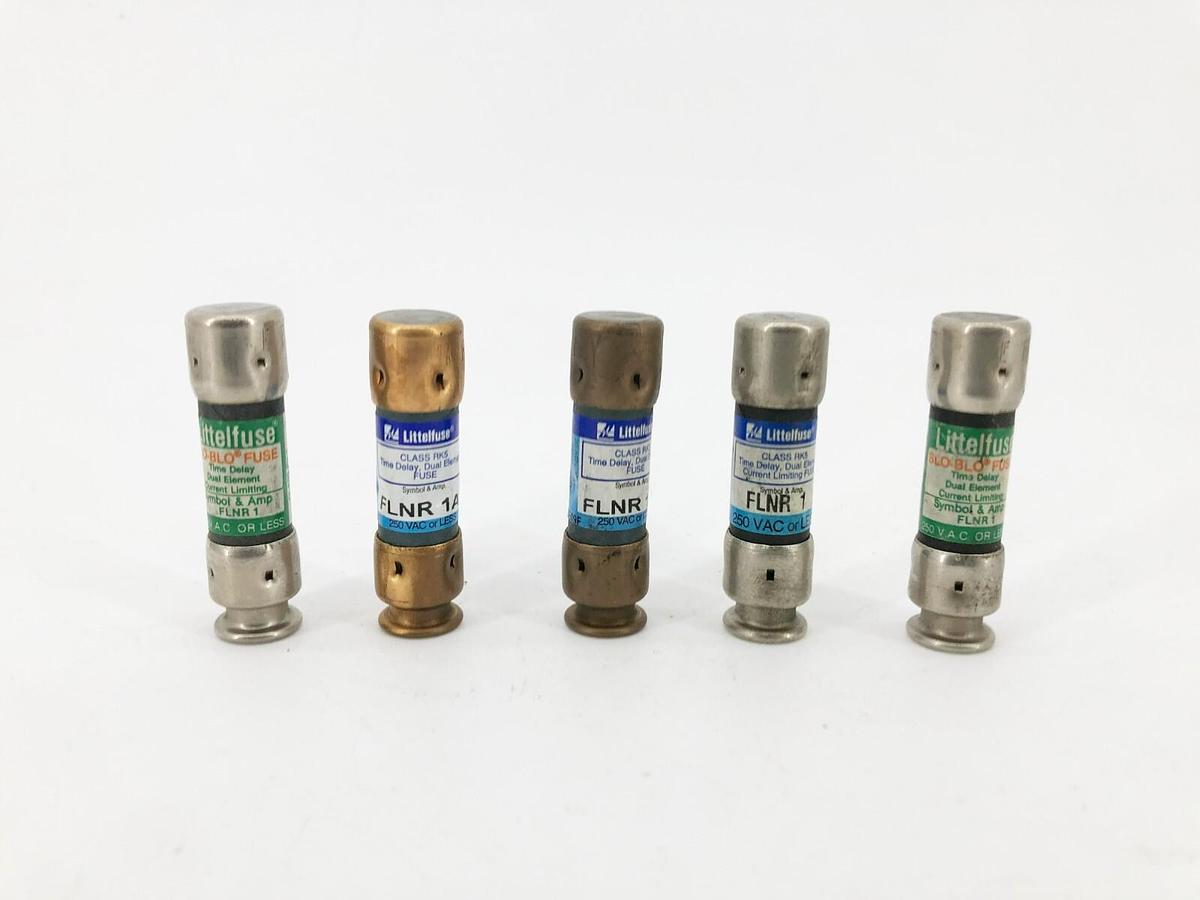 Lot of 5 New Littelfuse FLNR 1A Time Delay Fuses 250VAC 1A