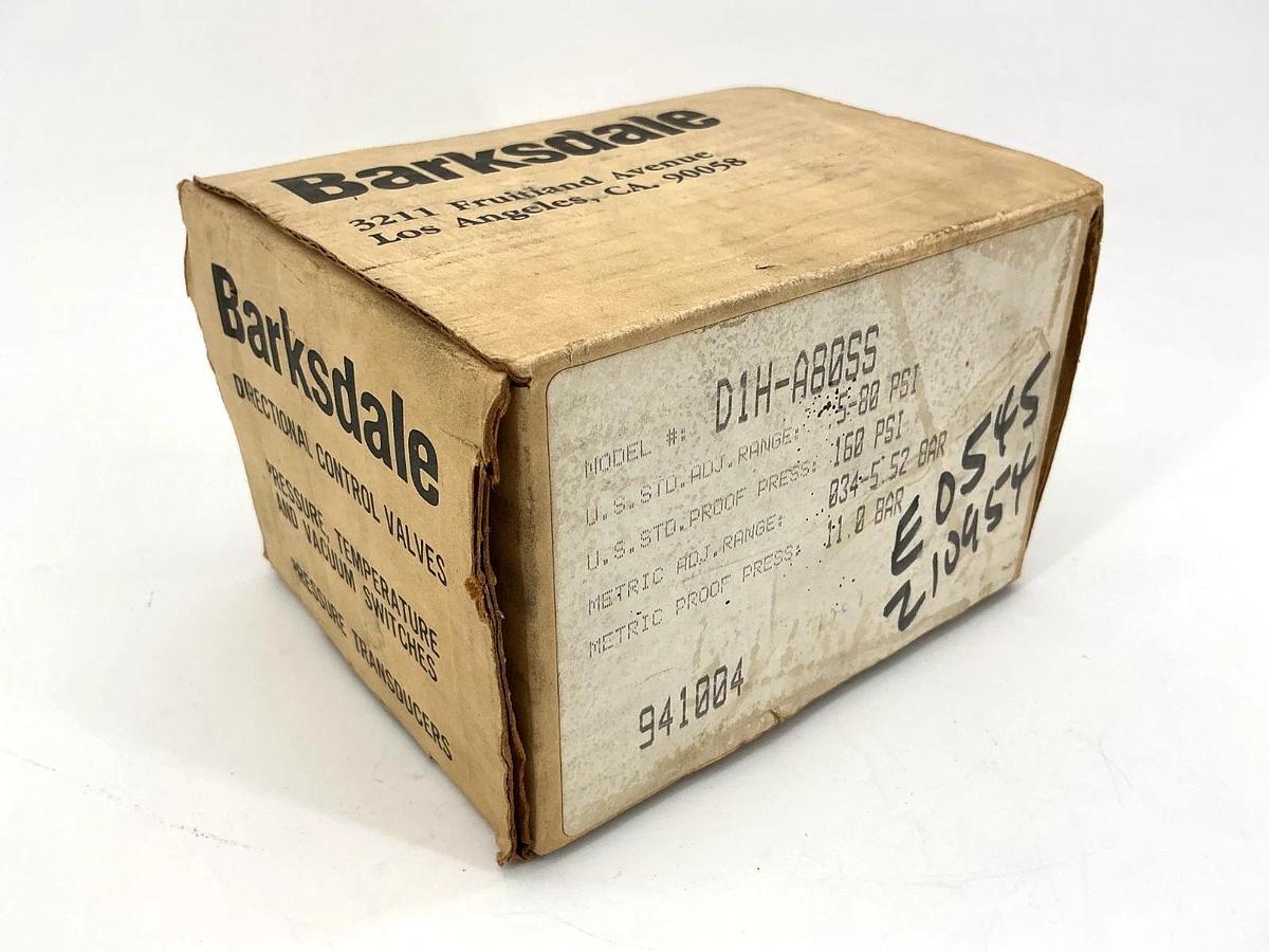 New Barksdale D1H-A80SS Pressure or Vacuum Actuated Switch Adj Range 0.5-80PSI