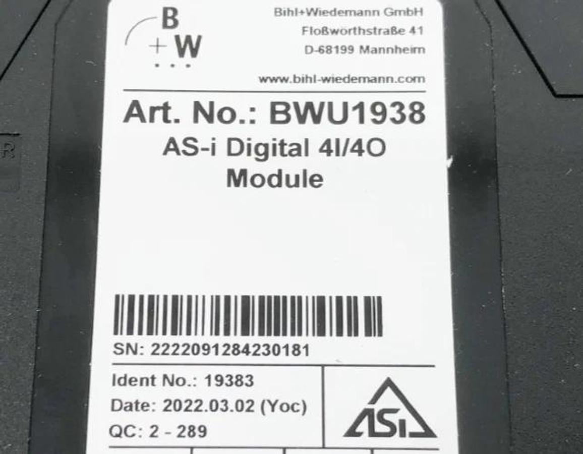 New Bihl+Weidemann BWU1938-NTP ASi Digital 4I/4O Module IP20 22.5mm 19383