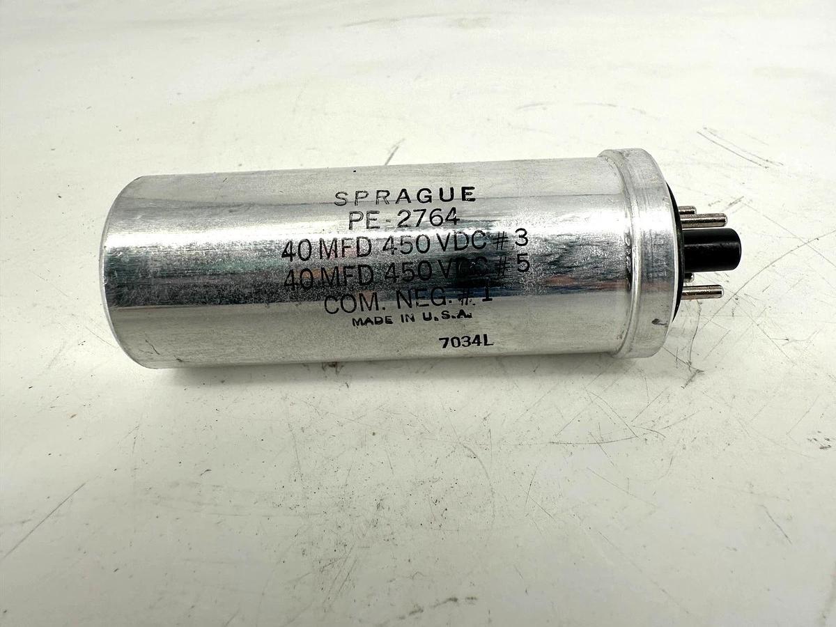 New Sprague PE-2764 Capacitor 40+40MFD 450WVDC PE2764