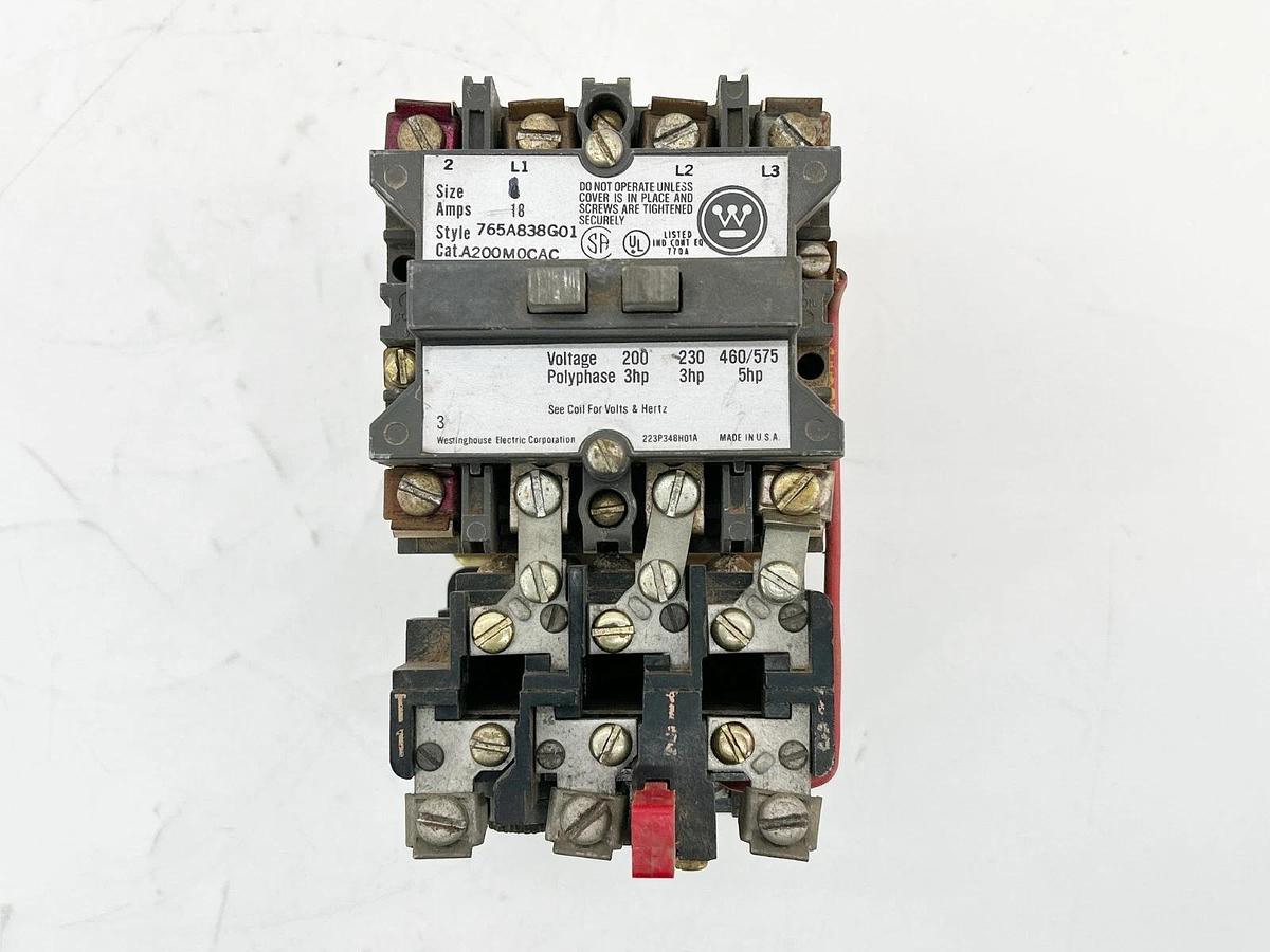 Used Westinghouse A200M0CAC Motor Starter 3P Size 0 18A 120V 5HP 480V 50/60Hz