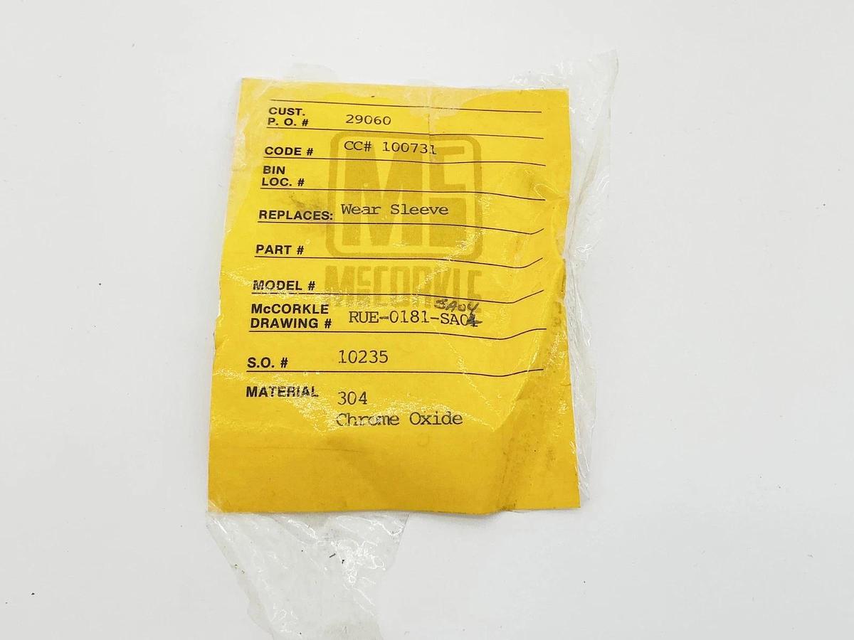 New McCorkle RUE-0181-SA04 Wear Sleeve 304 Chrome Oxide Plated