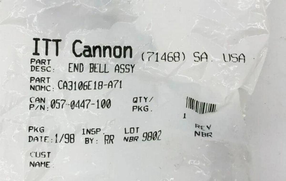 Lot of 3 New ITT Cannon CA3106E18-A71 End Bell Assembly 057-0447-100