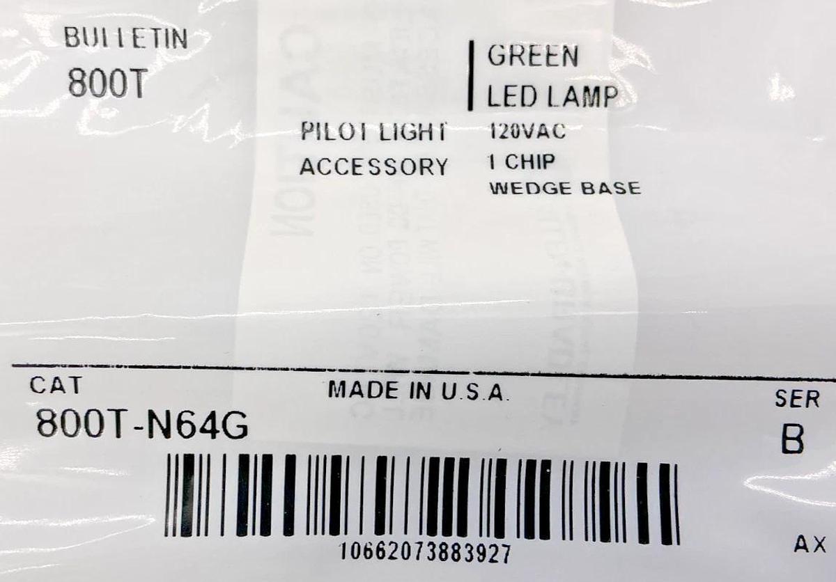 Lot of 2 New Allen Bradley 800T-N64G Ser B Green LED Lamp 120V Wedge Base