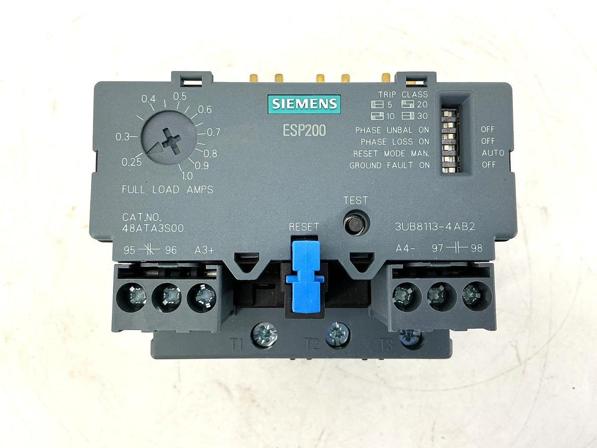 New Siemens 48ATA3S00 Solid State Overload Relay 3Ph .25-1A 50/60HZ 3UB8113-4AB2