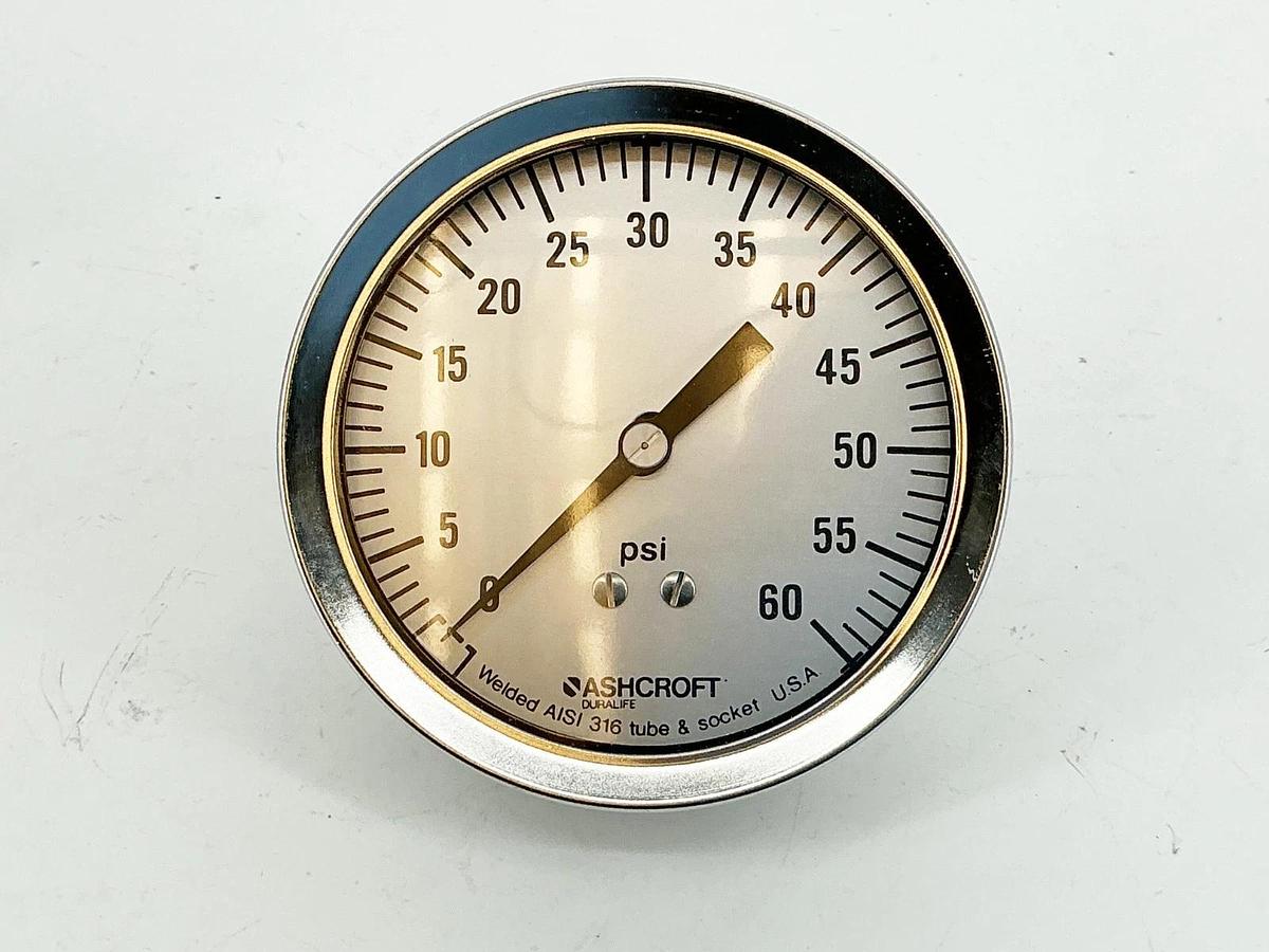New Ashcroft 35-1009-SW-02B-60#-XLJ Pressure Gauge 3-1/2" 60PSI 316 Tube