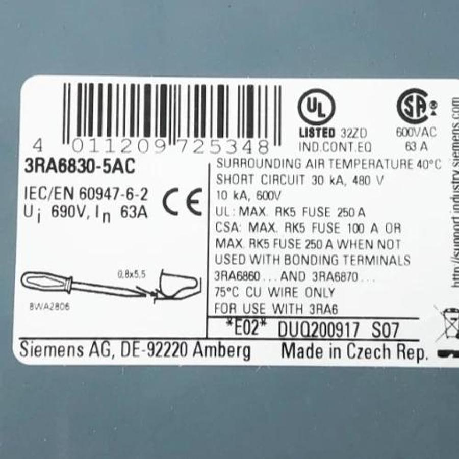 New Siemens 3RA6830-5AC Left/Right Infeed Module Kit 690V 63A