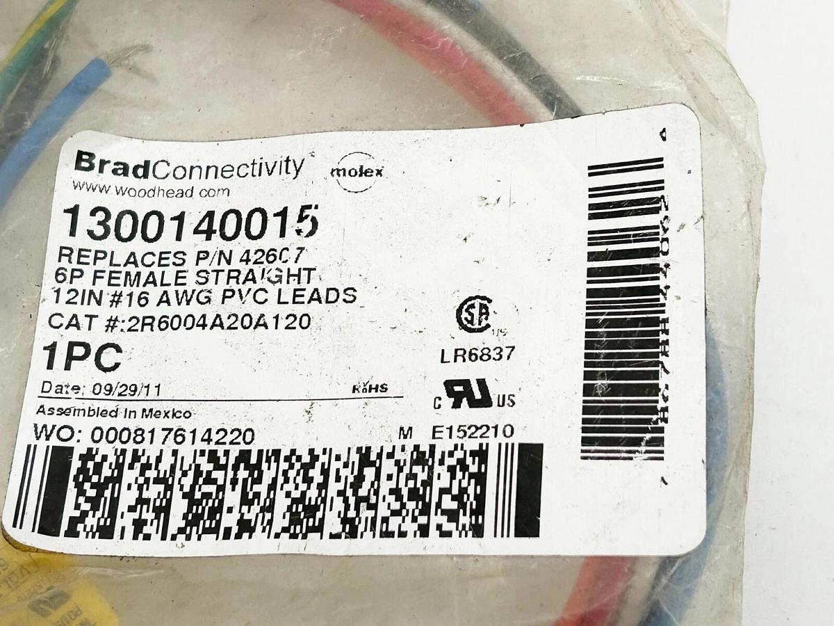 New Brad Connectivity 1300140015 Cordset 6P Female Straight 12" #16 AWG PVC Lea