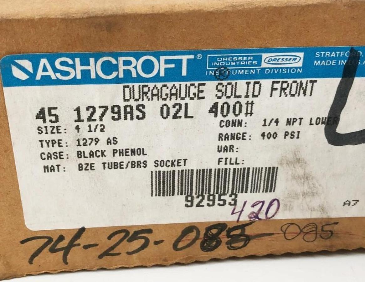 New Ashcroft 45-1279AS-02L-400# Pressure Gauge 4.5" 400psi 1/4" NPT Lower