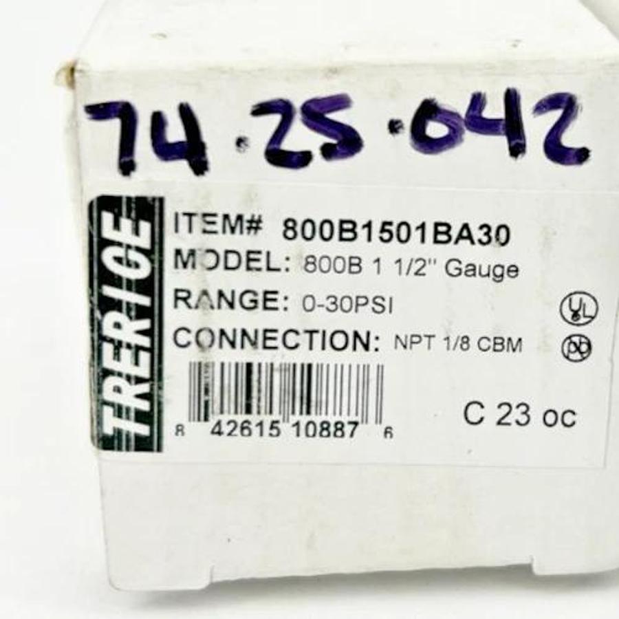 Lot of 2 New Trerice 800B1501BA30 Pressure Gauges 800B 1-1/2" 0-30psi 1/8" CBM