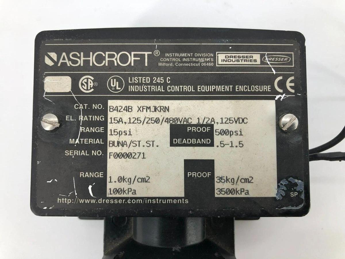Used New Ashcroft B424B XFMJKRN Pressure Switch 15A 125/250/480 VAC