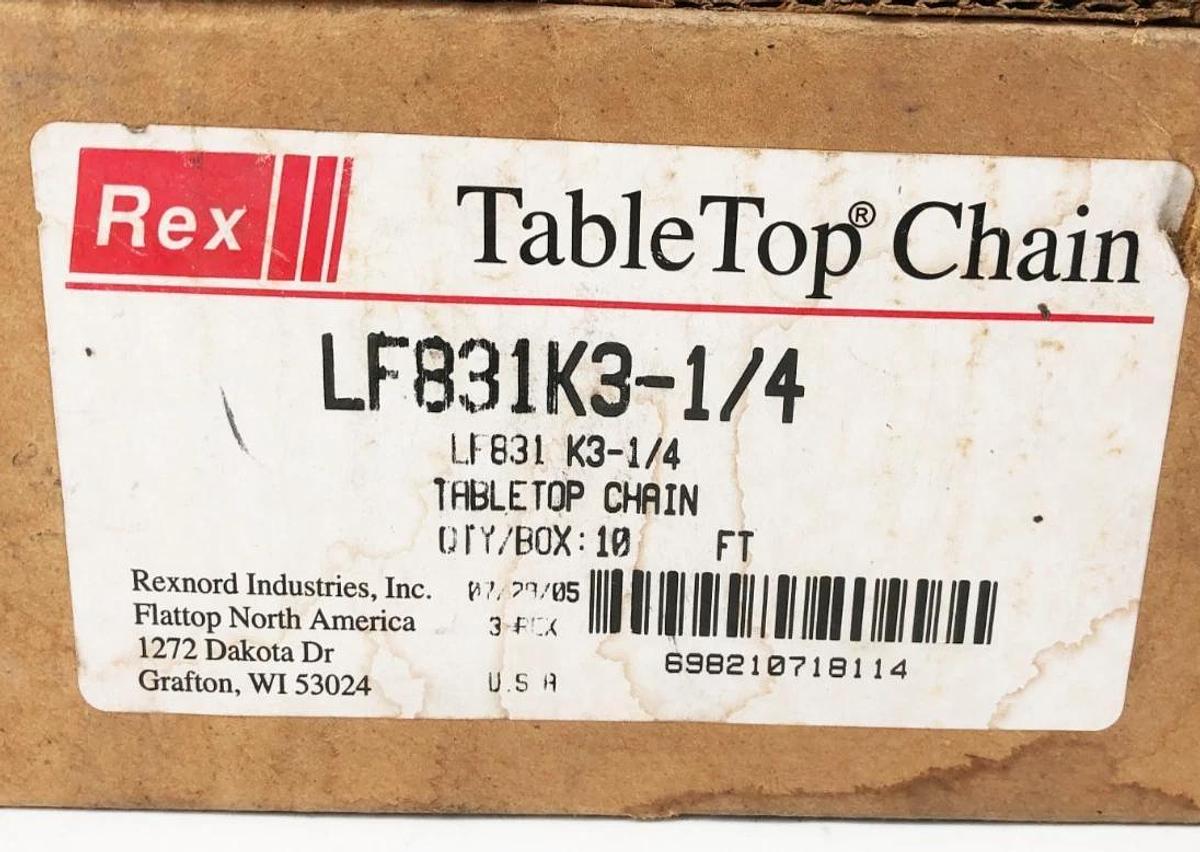 New Rexnord LF831K3-1/4 TableTop Chain 10 FT.