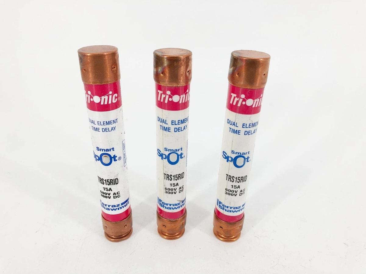 Lot of 3 New Ferraz Shawmut TRS15RID Time Delay Fuses 15A 600VAC 300VDC