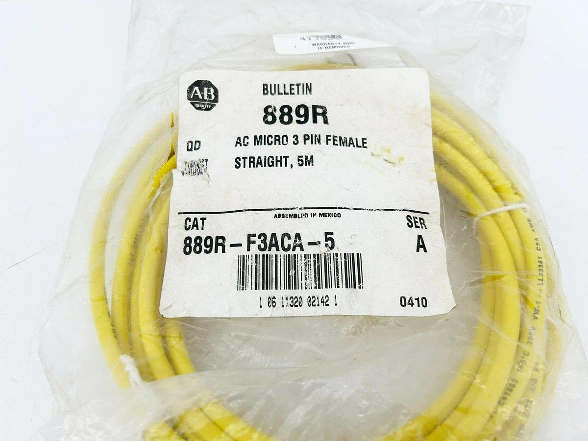 New Allen Bradley 889R-F3ACA-5 Ser. A QD Cordset, AC Micro 3 Pin Female, 5m