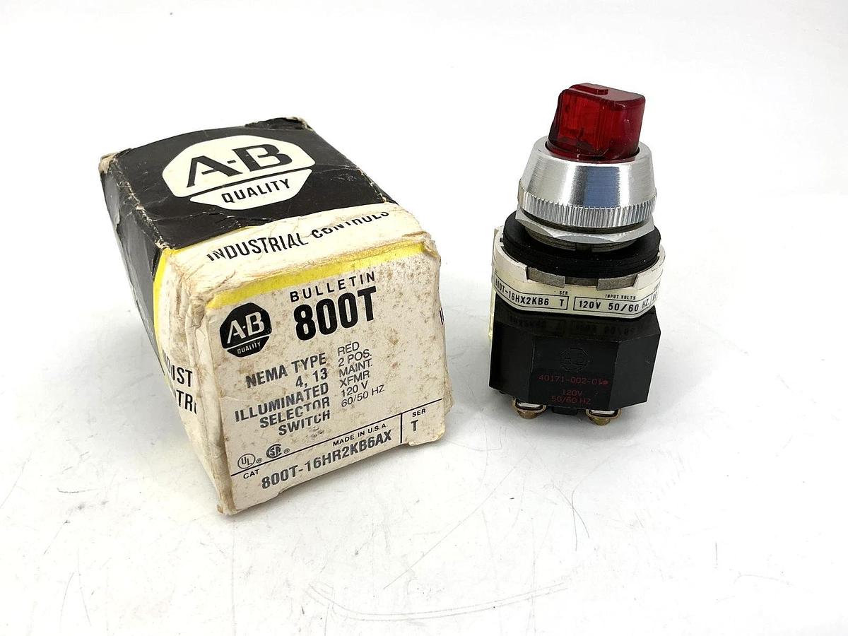 New Allen Bradley 800T-16HR2KB6AX Ser T Illuminated Selector Switch Red 2Pos