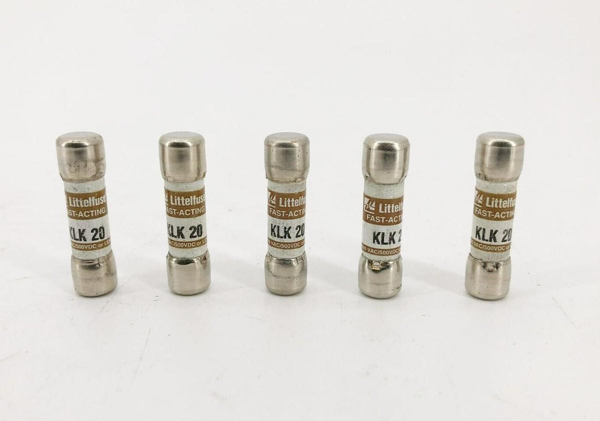 Lot of 5 New Littelfuse KLK-20 Fast Acting Fuses 20A 600VAC 500VDC