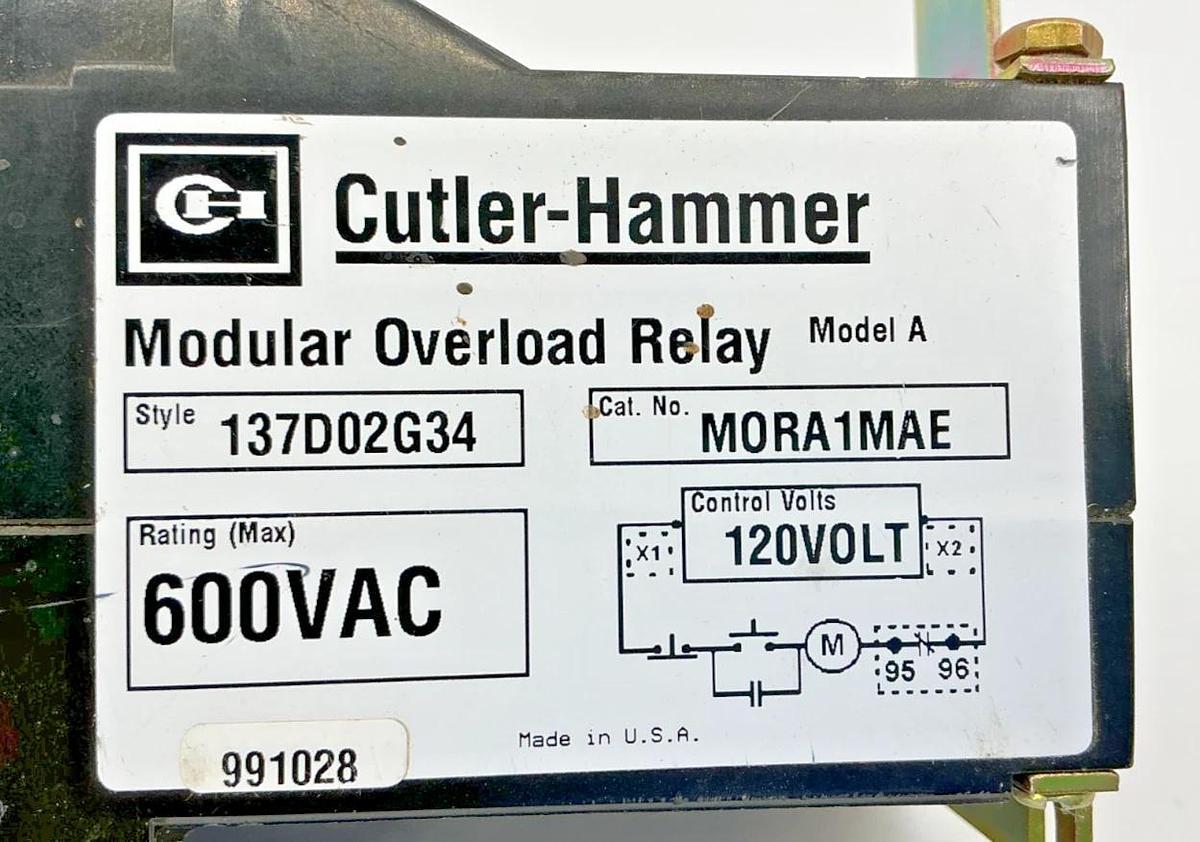 New Cutler-Hammer MORA1MAE Modular Overload Relay 25A 600VAC 137D02G34 - No Box