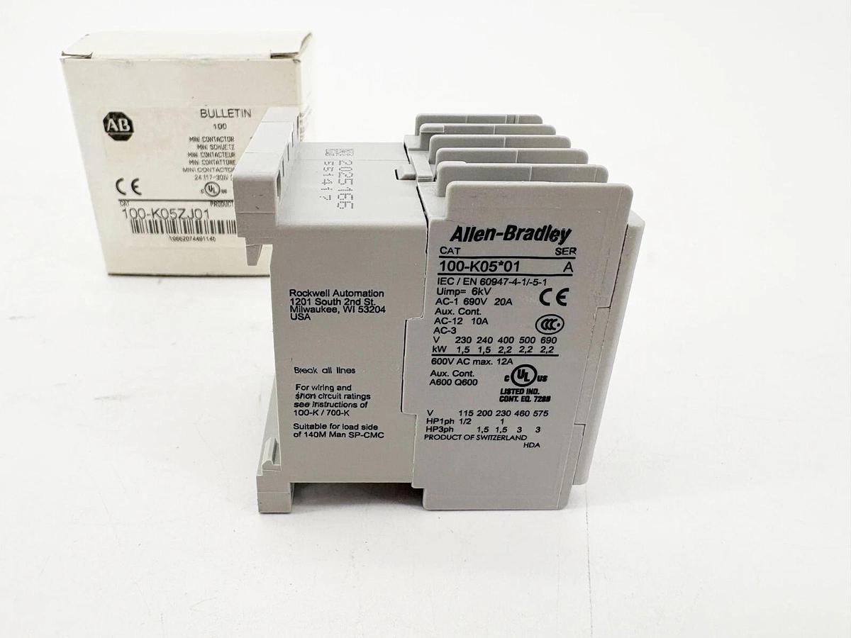 New Allen Bradley 100-K05ZJ01 Ser. A Mini Contactor 24VDC Coil 1NC 3P