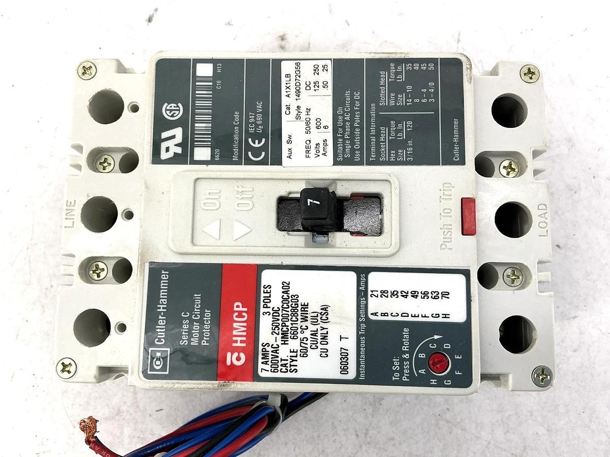 New Cutler-Hammer HMCP007C0CA02 Ser C Motor Circuit Breaker/Protector 3P 7A 600V