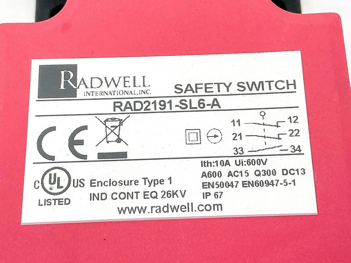 New Radwell RAD2191-SL6-A Safety Switch 600V 10A