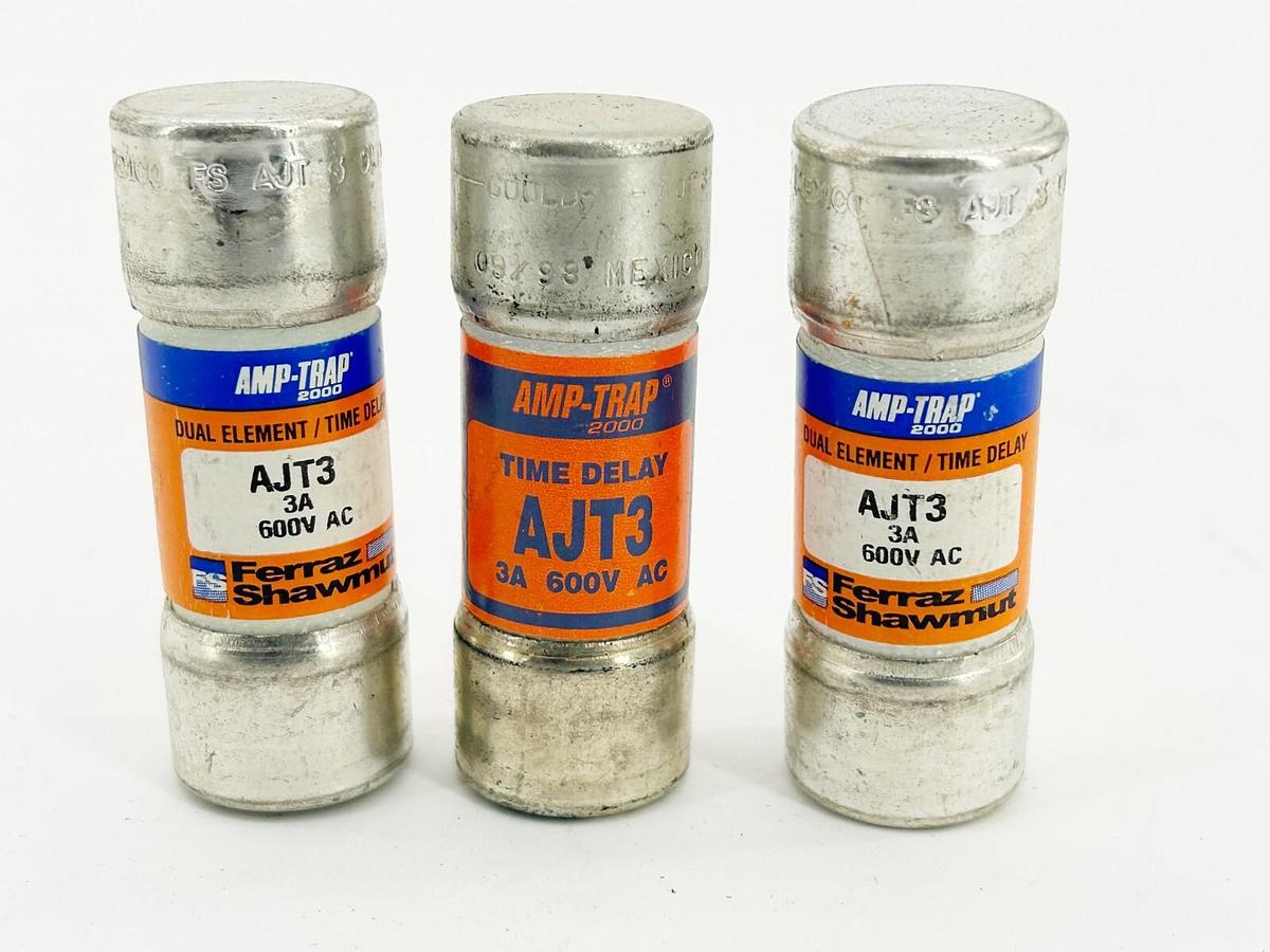 New Lot of 3 Ferraz Shawmut Dual Element Time Delay Fuse 3A 600V