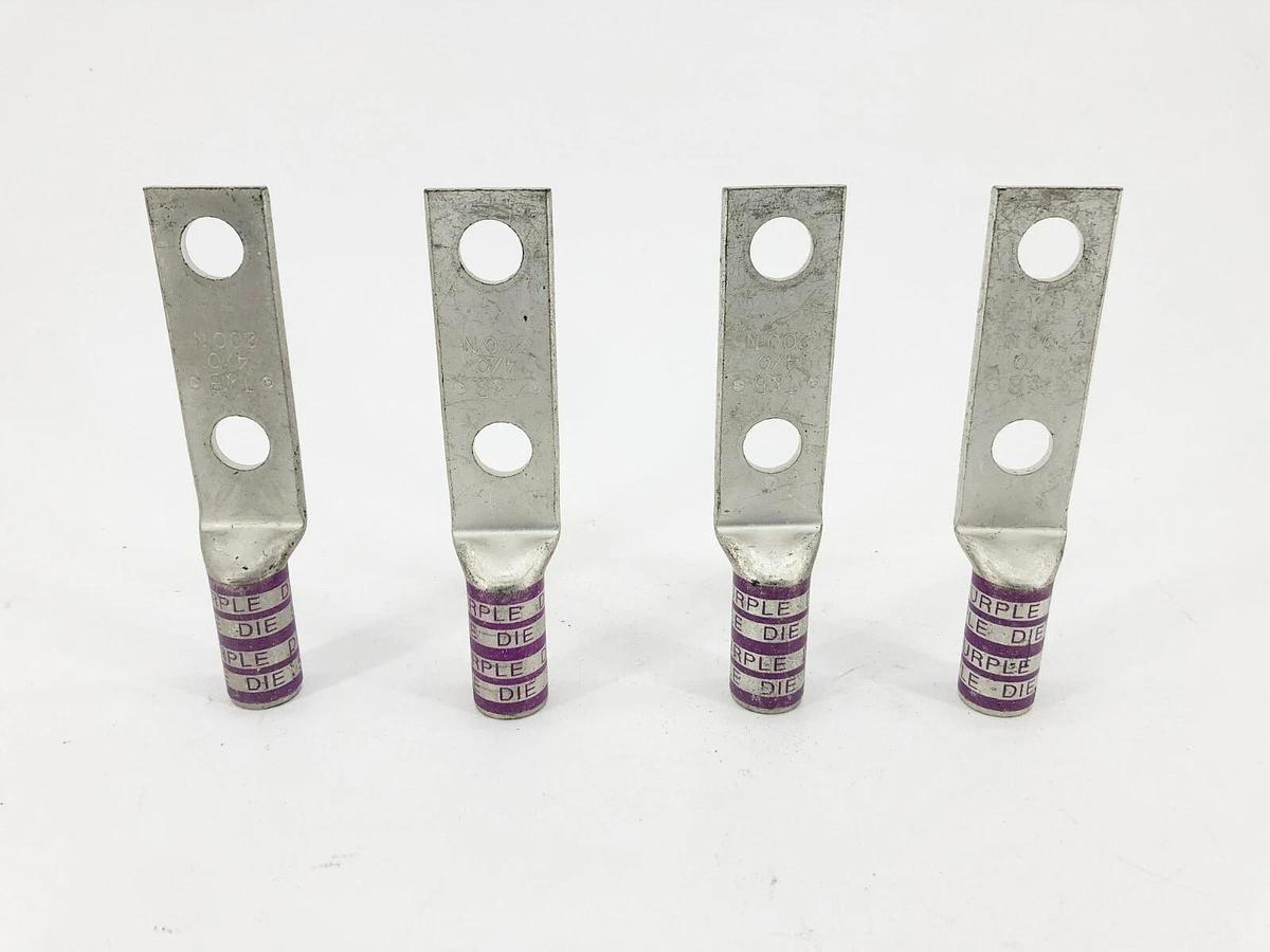 Lot of 4 New Thomas & Betts 54270 Compression Lugs 2-Hole 4/0 200N 54 Purple