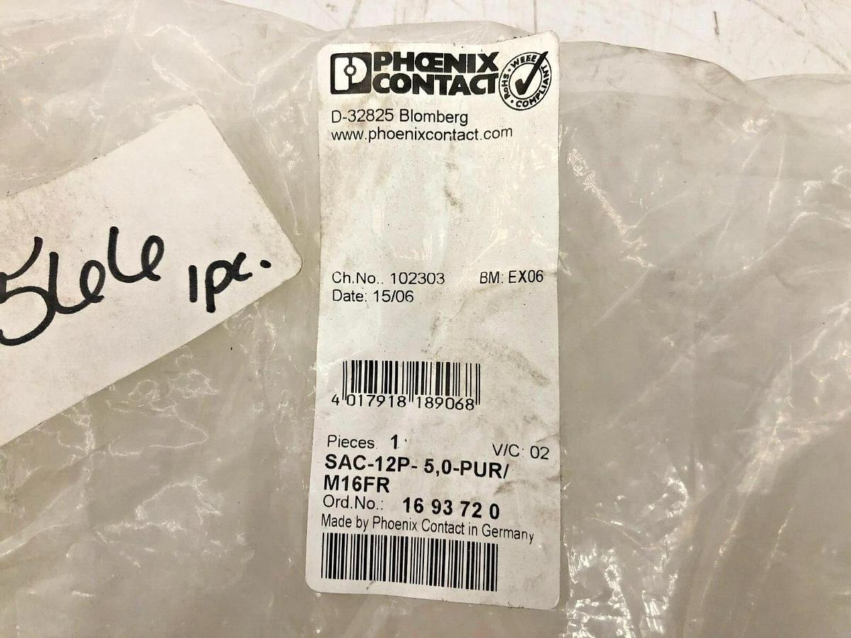 Used New Phoenix Contact SAC-12P- 5,0-PUR/ M16FR Master Cable 1693720