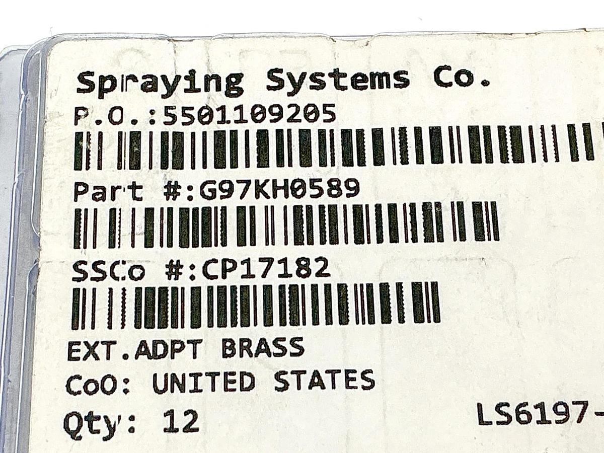New Lot of 12 Spraying Systems CP17182 EXT ADPT Brass G97KH0589