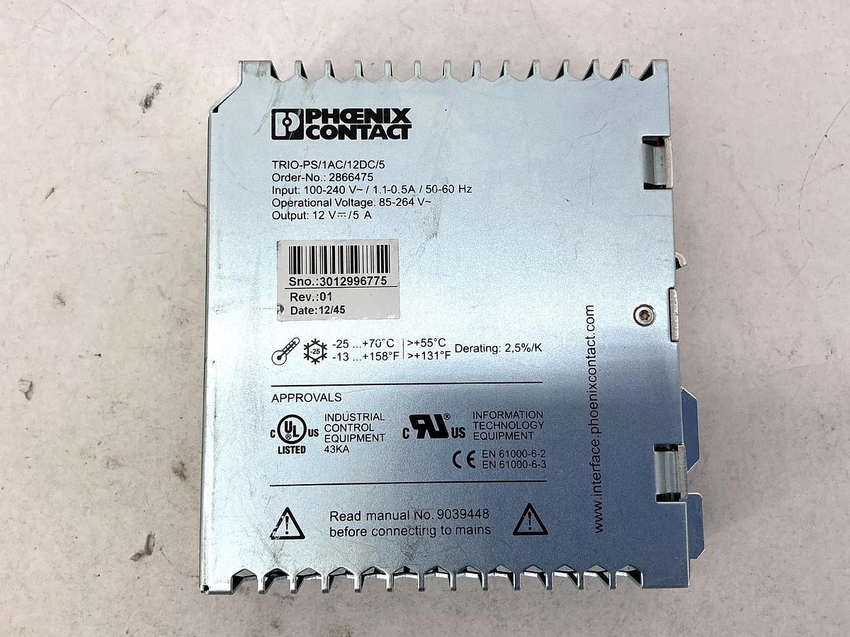 Used Phoenix Contact TRIO-PS/1AC/12DC/5 Power Supply 1-Phase OUT 5A 12V 2866475