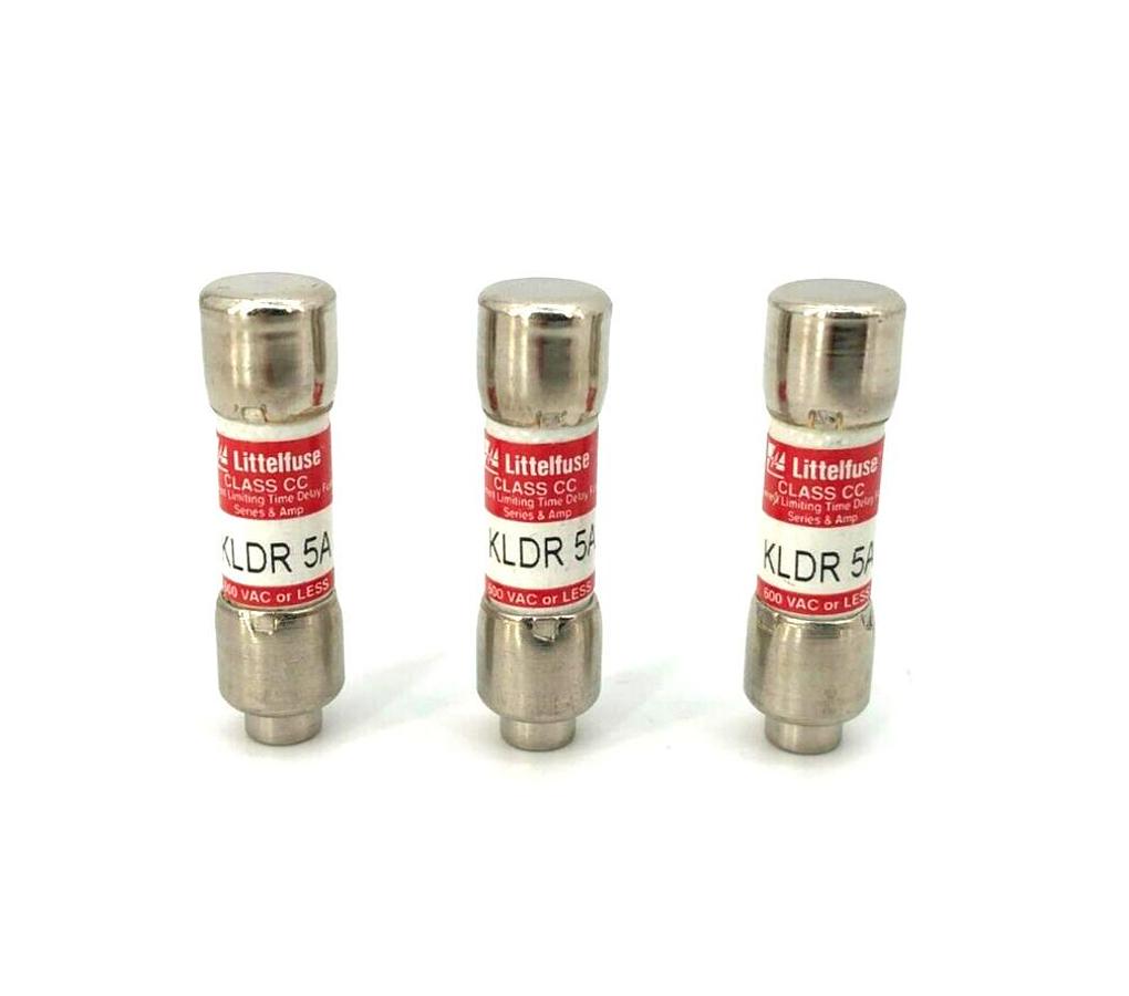 Lot of 3 New Littelfuse KLDR 5A Time Delay Fuses, 600VAC, Class CC