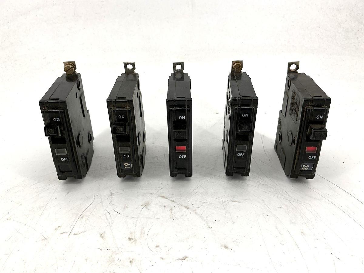 Used Lot of 5 Square D QOB120 Circuit Breaker 1-Pole 20A 120/240V