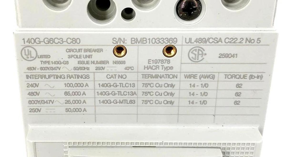New Allen Bradley 140G-G6C3-C80 Ser. A Circuit Breaker 80A 3P 480V