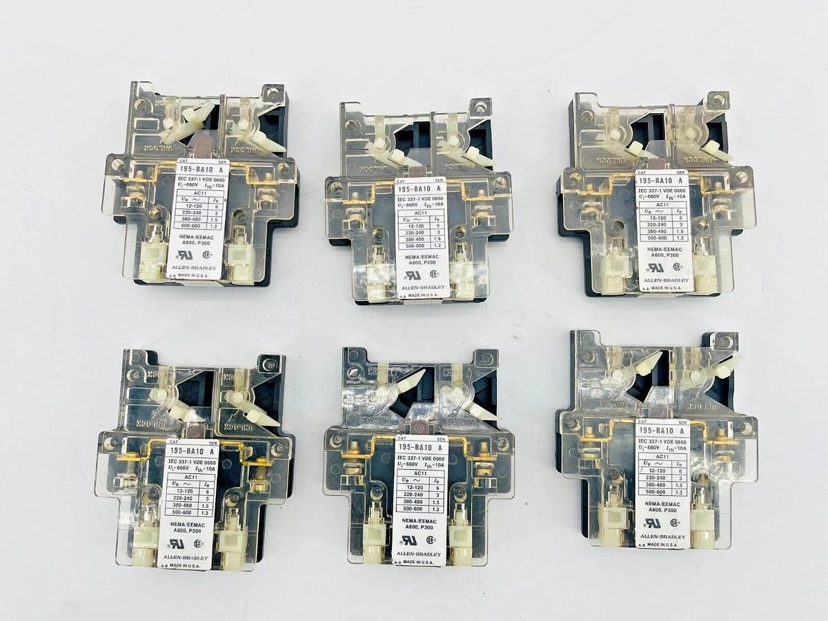 Lot of 6 New Allen Bradley 195-BA10 Auxiliary Contact 10A 660V