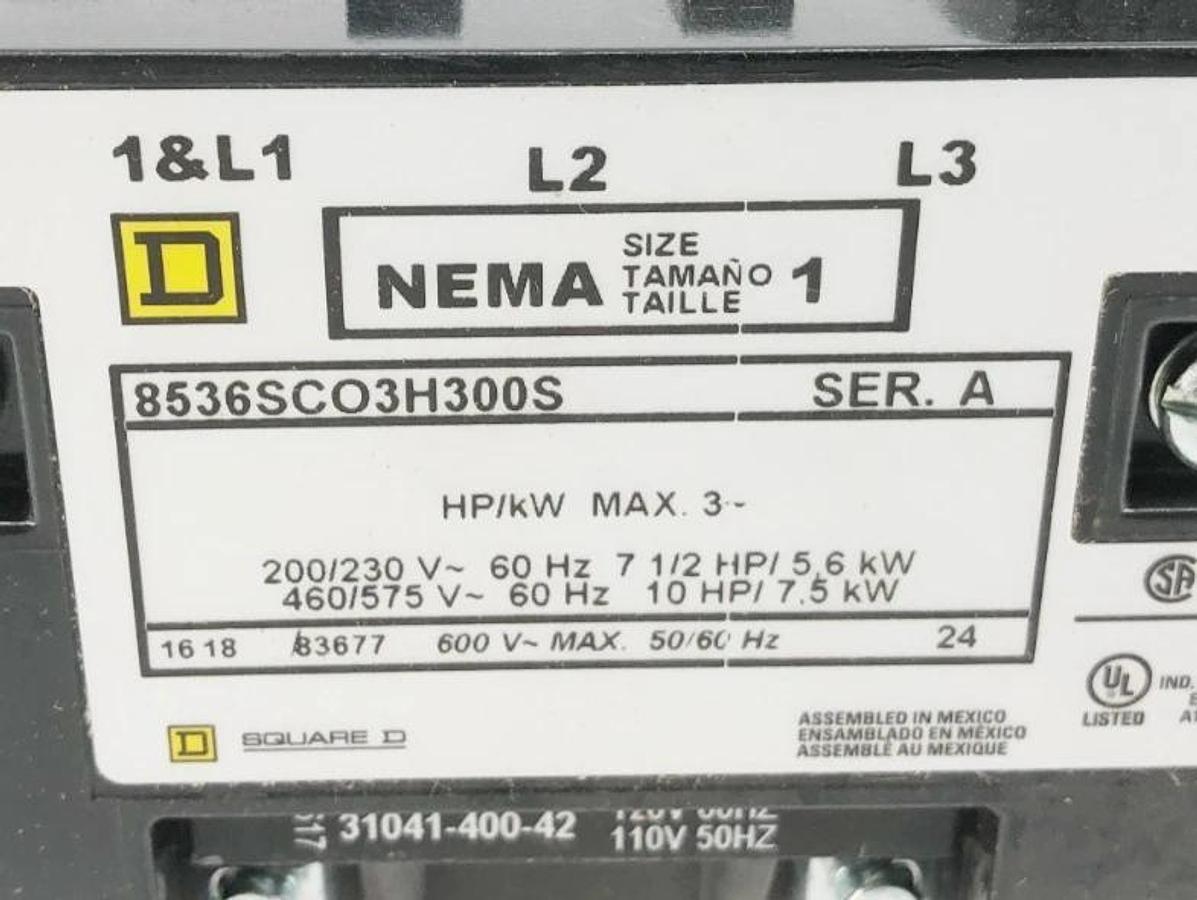 New Square D 8536SCO3V02H300S AC Magnetic Starter 120V NEMA 1 Ser. A