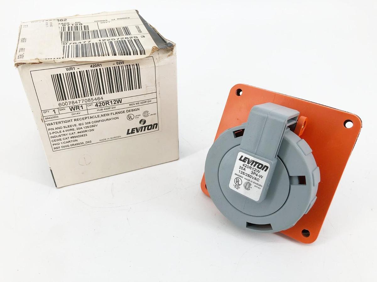 New Leviton 420R12W Watertight Pin & Sleeve Receptacle 20A 125/250V
