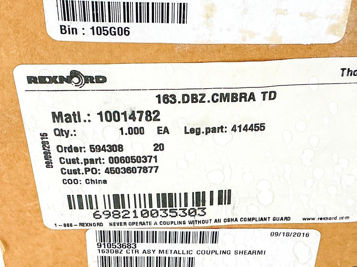 New Rexnord 10014782 Center Member Assembly 163.DBZ.CMBRA TD 414455