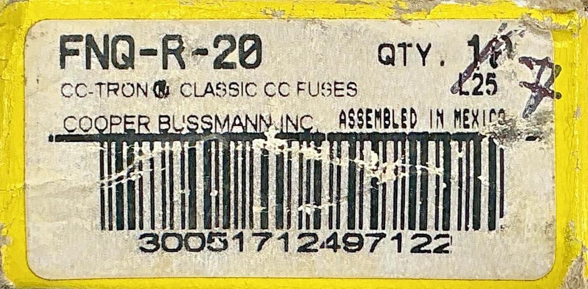 Lot of 7 New Bussmann FNQ-R-20 CC-Tron Time-Delay Class CC Fuse 20A 600V