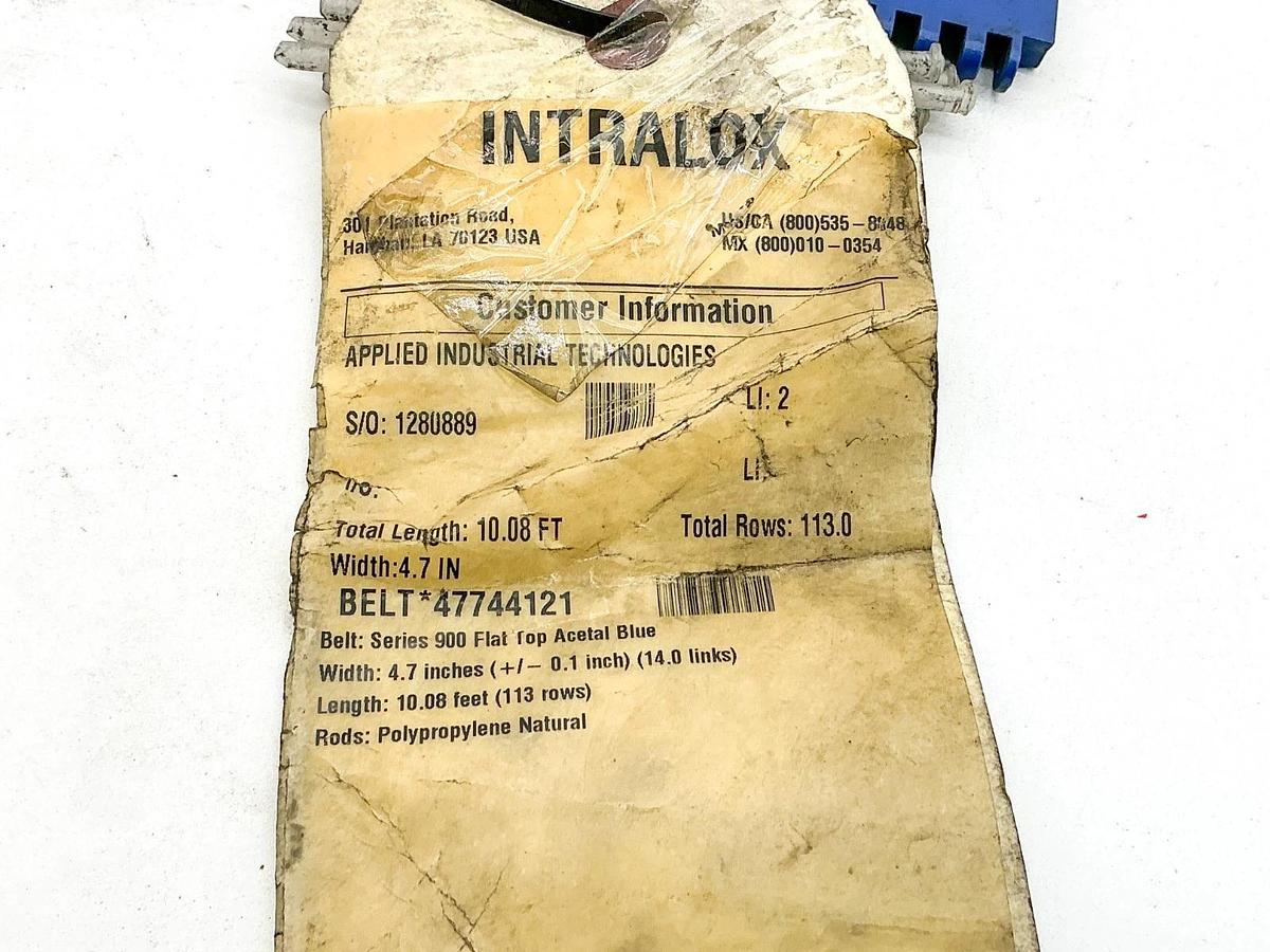 New Intralox 47744121 Series 900 Flat Top Acetal Blue 4.7"W x 9FT -No Box