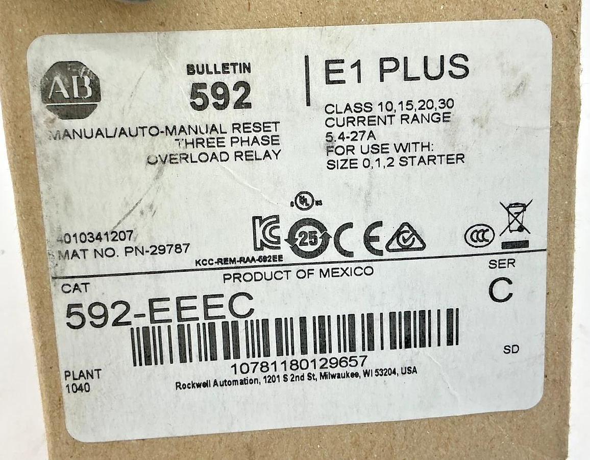 New Allen Bradley 592-EEEC Ser C Auto-Manual Reset 3-Ph Overload Relay 5.4-24A