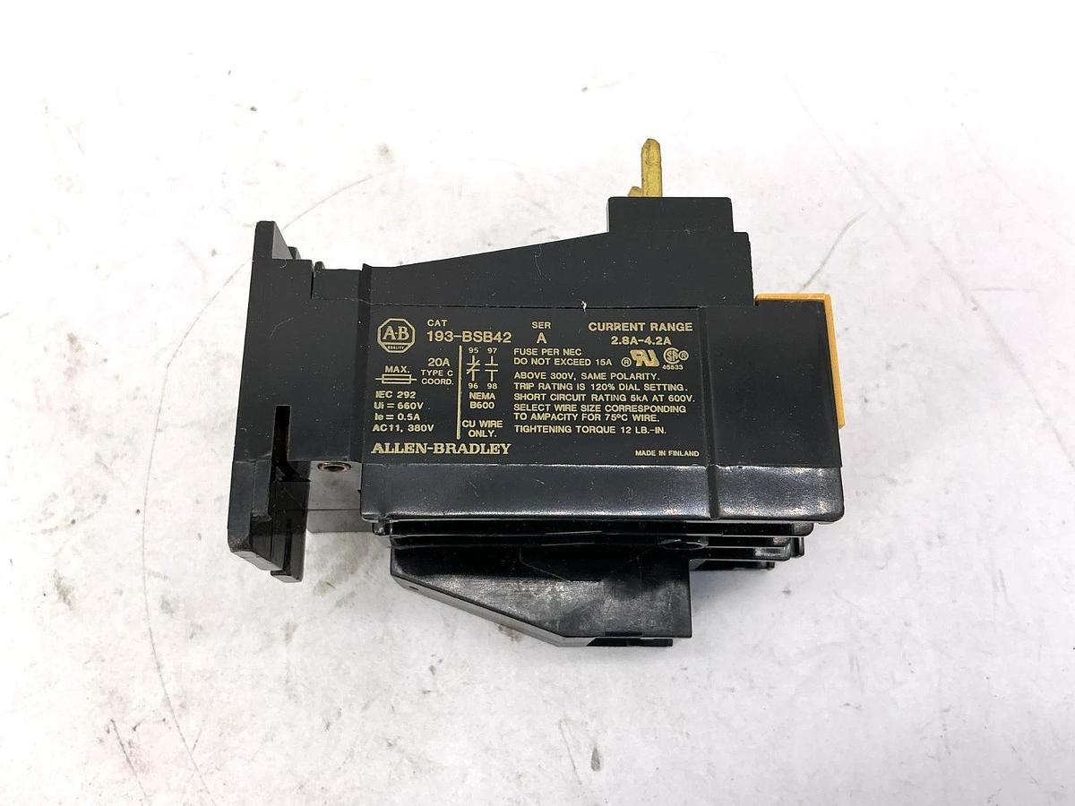 New Allen Bradley 193-BSB42 Ser A BiMetallic Overload Relay 2.8-4.2A 600V-No Box