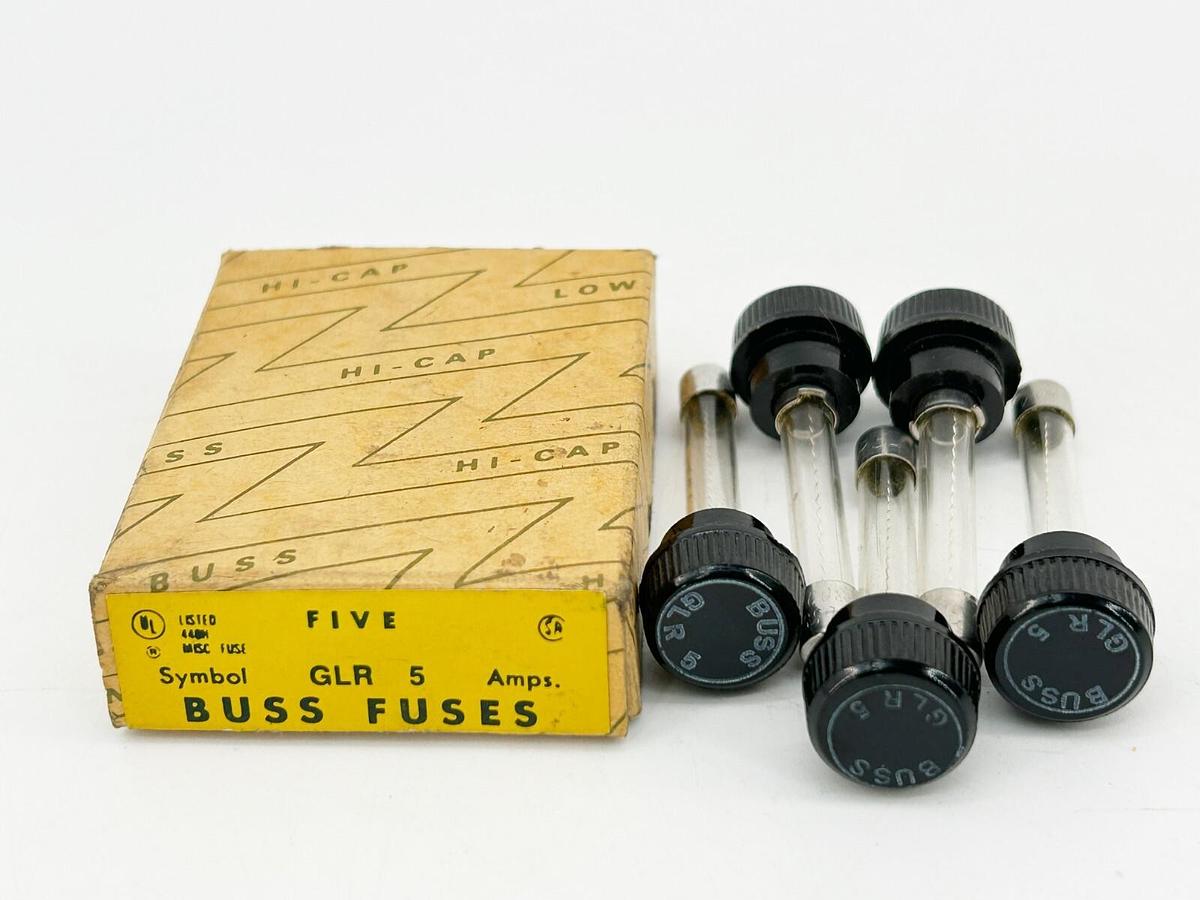New Box of 5 Bussmann GLR-5 Fast Acting Glass Fuse 5A 300V