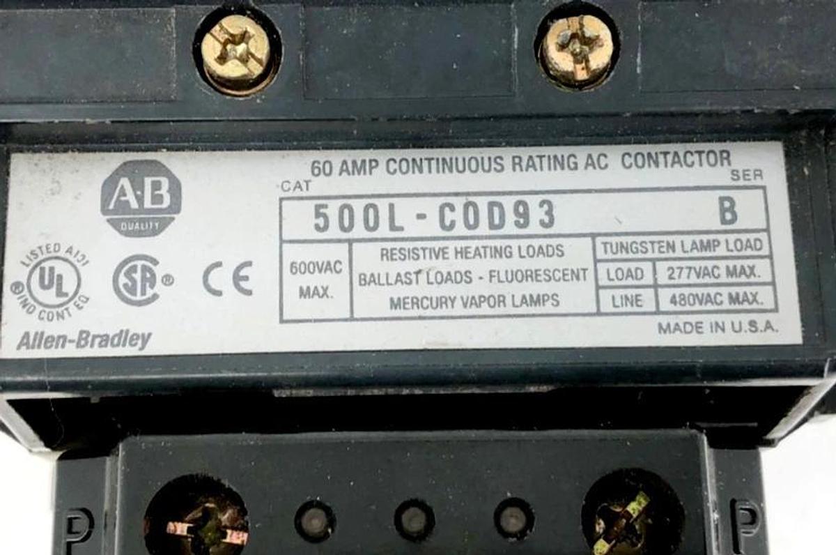Used Allen Bradley 500L-COD93 Ser. B Motor Starter 115-120VAC Coil 60A