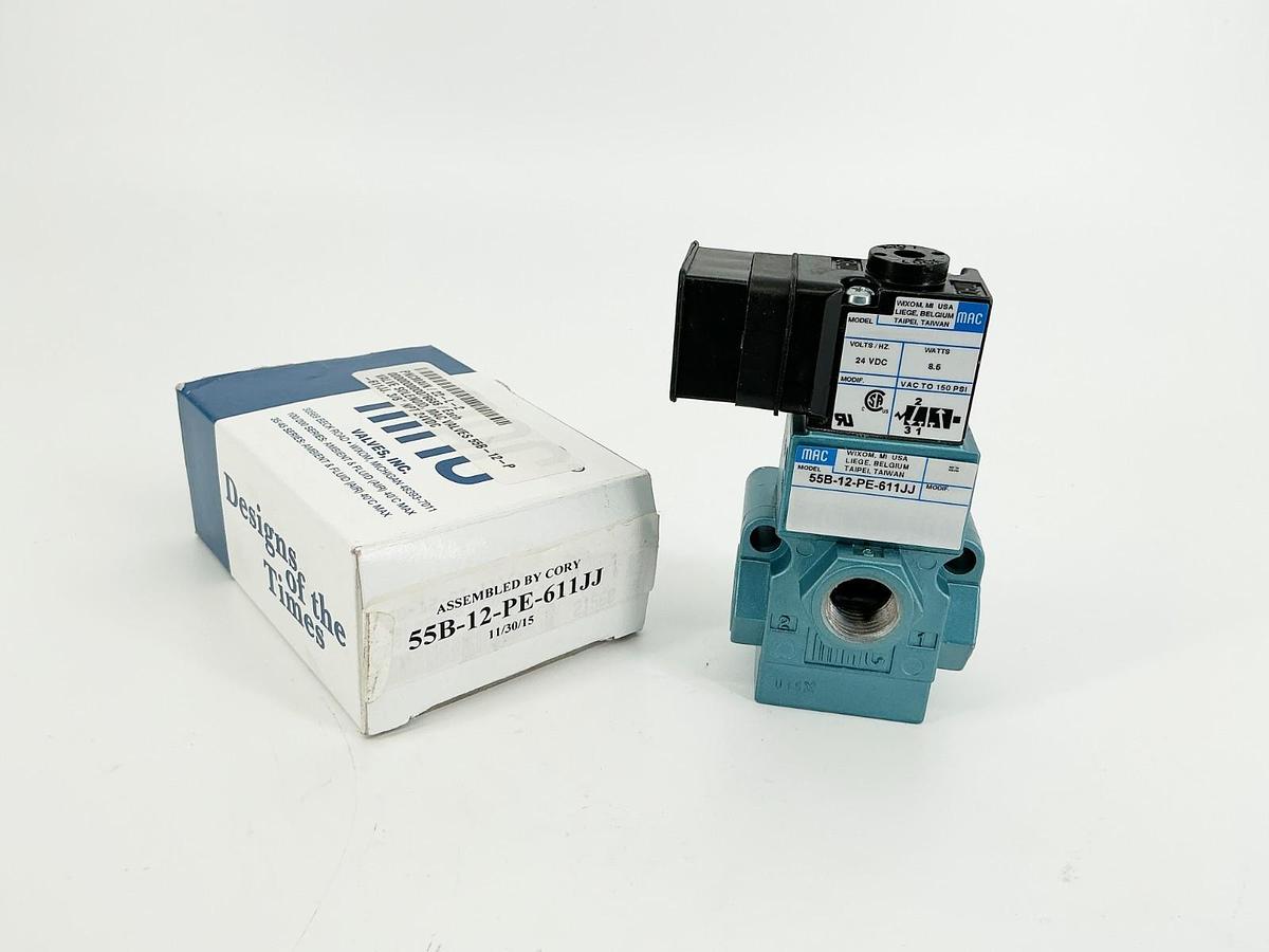 New Mac Valves 55B-12-PE-611JJ Solenoid Valve 24VDC 8.5W 150PSI