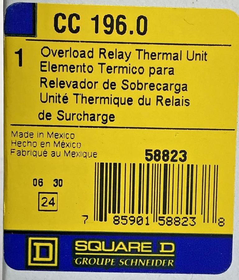 New Square D CC196 Overload Relay Thermal Unit