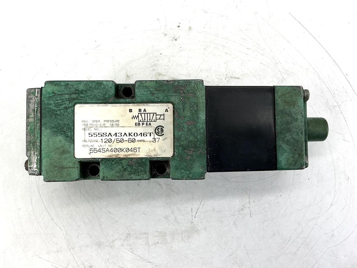 Used Numatics 555SA43AK046T Solenoid Valve 150PSIG-Air 0.37A 120VAC 50/60HZ