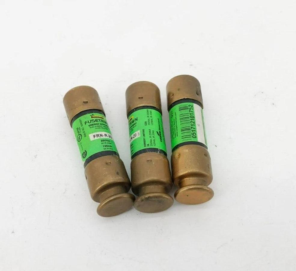 Lot of 3 New Bussmann FRN-R-20 Time Delay Fuses 20 A 250VAC 125VDC