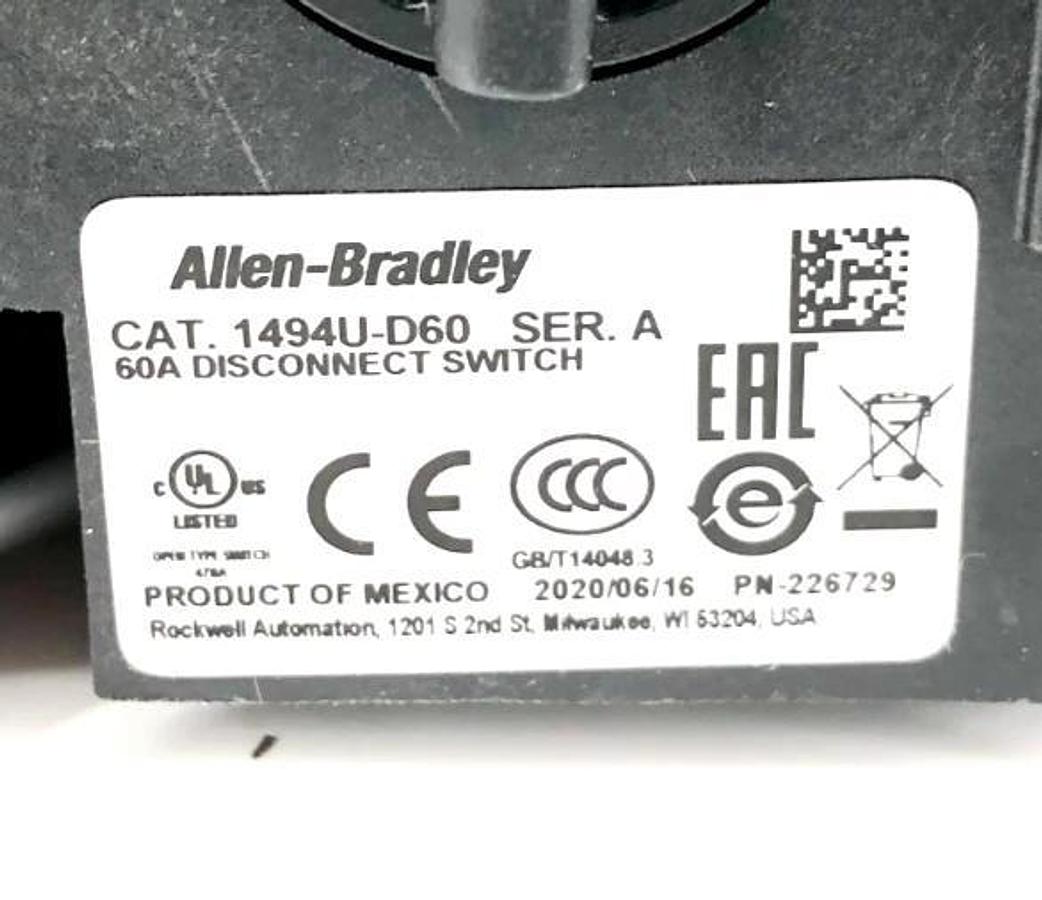 New Allen Bradley 1494U-D60 Disconnect Switch 60A 600V 3 Phase