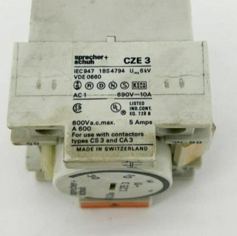 Used Sprecher + Schuh CZE-3-11 Time Delay Relay 0.3-30 Sec. 600VAC