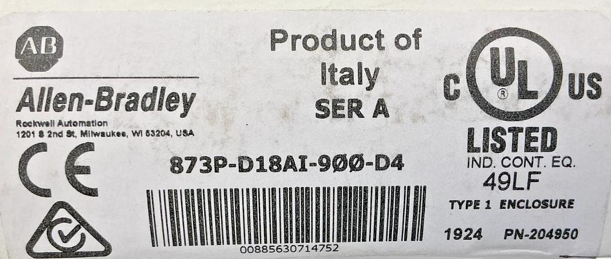 New Allen Bradley 873P-D18AI-900-D4 Ser A Ultrasonic Sensor Range: 900mm 15-30V
