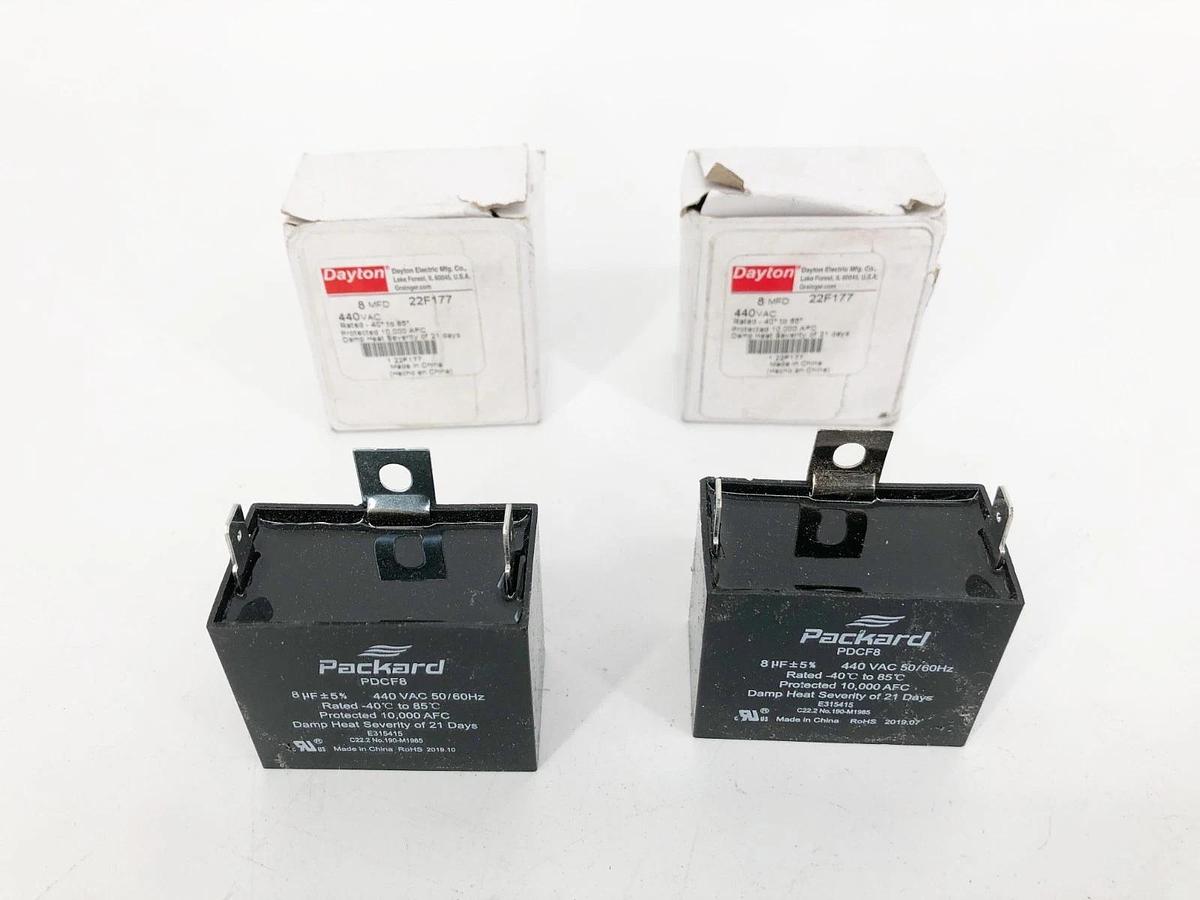 Lot of 2 New Dayton 22F177 Motor Run Capacitors 440VAC Packard PDCF8